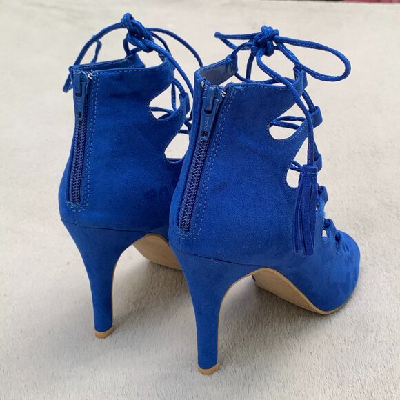 Nine West Briagd Faux Suede Lace Up Ghillie Peep Toe Stilettos Sz6 - Picture 9 of 15